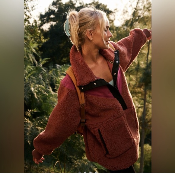 Free People Fall To Rise Fleece Quarter Snap Magenta Haze Combo